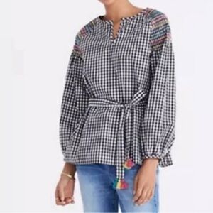 Madewell Smocked Gingham Popover Top Blouse